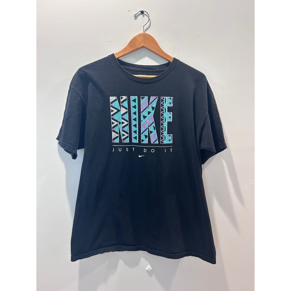 Nike Graphic T-Shirt Mens Large Black Just Do It Geometric Tribal Logo Tee
